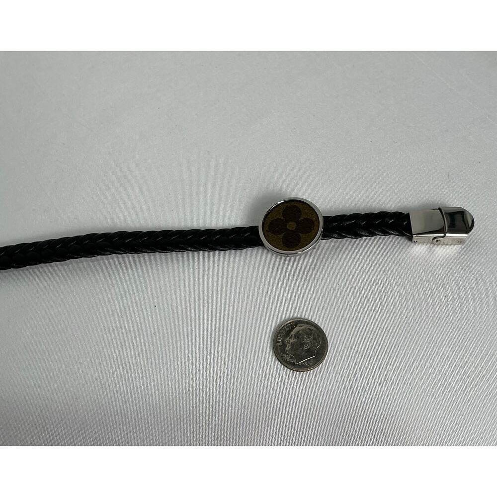 Louis Vuitton Monogram Canvas Adjustable Black Leather Bracelet - Picture 5 of 9